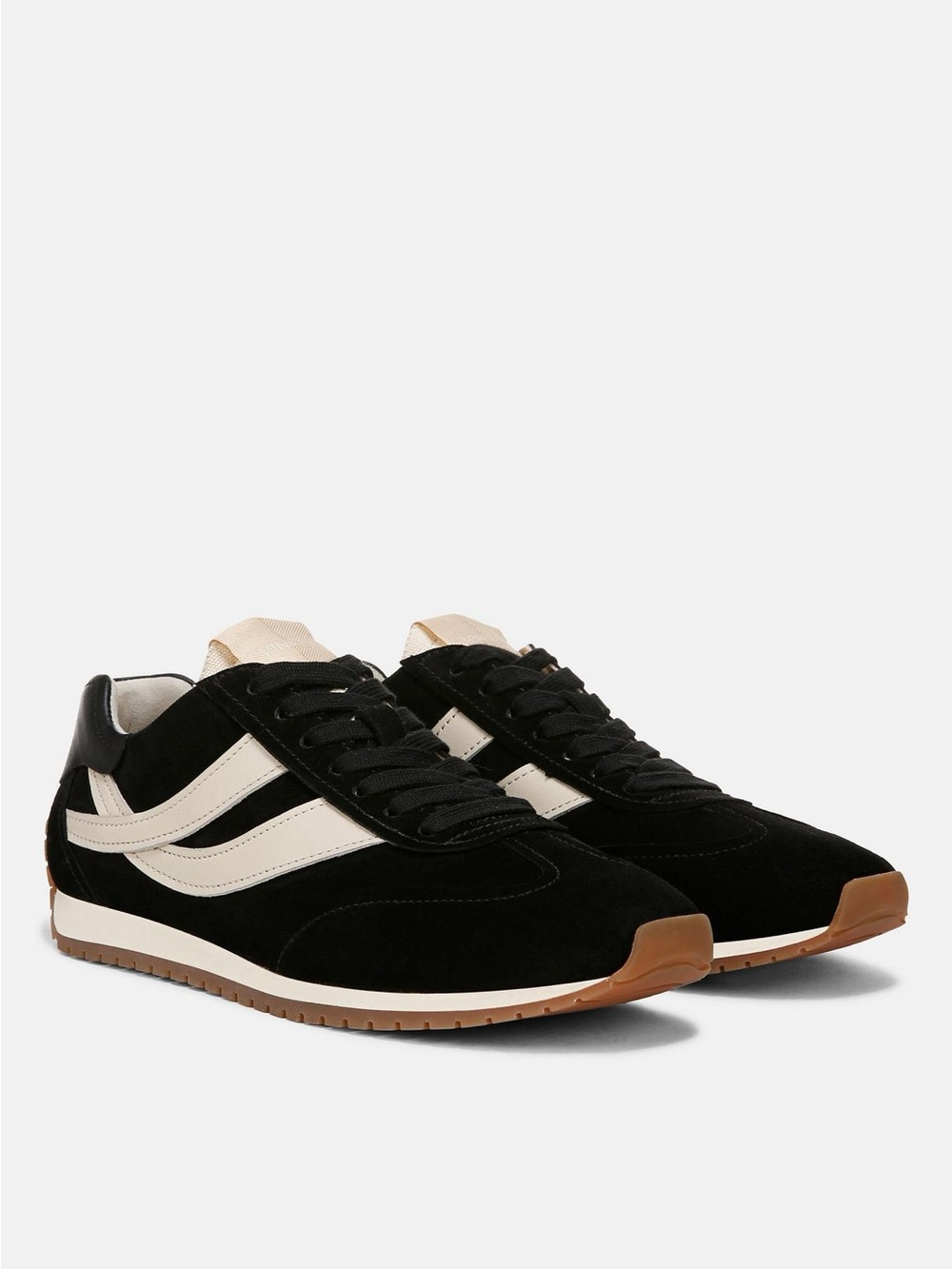 Vince Oasis Black Suede Retro Runner Sneakers with White Stripes size 9